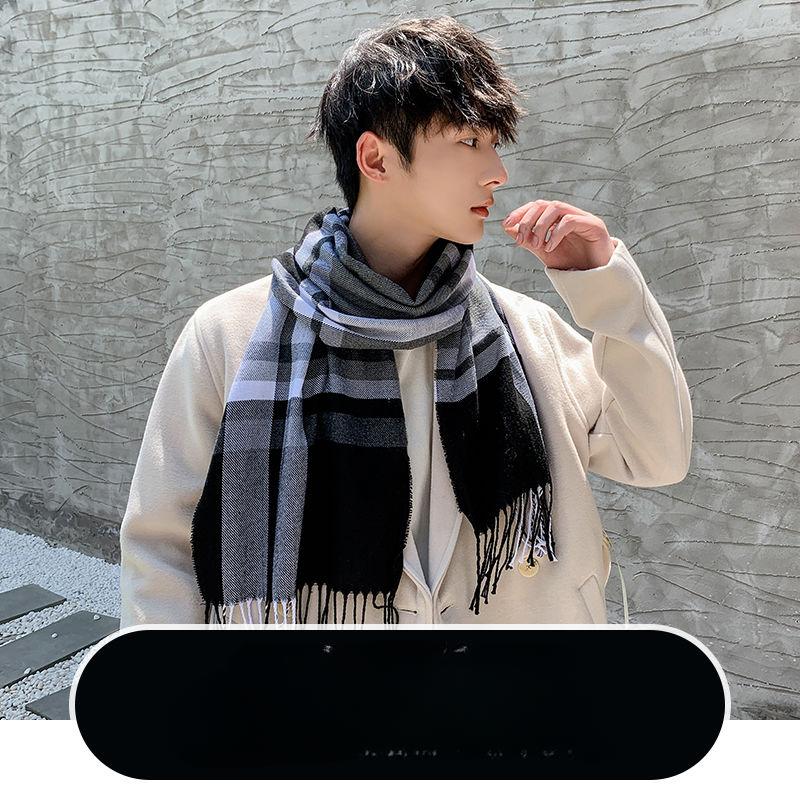 

Мужской стильный шарф во французском ленивом стиле, осенне-зимний, из искусственного кашемира, в клетку, теплый, для пары, грелка для шеи для парня