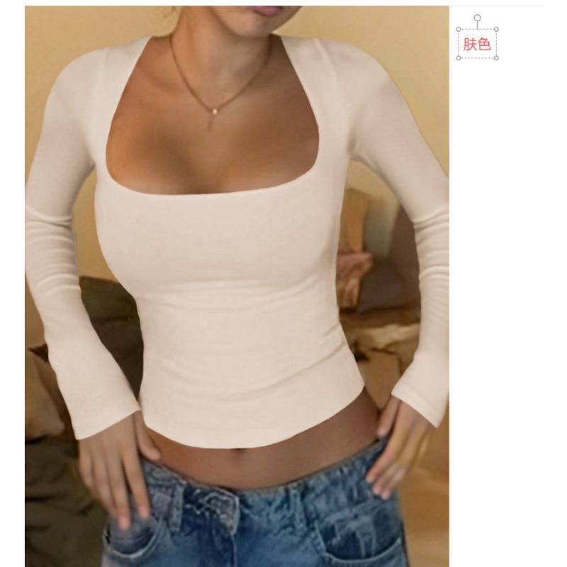 T-shirt à manches longues de couleur unie style Y2k pour femme
