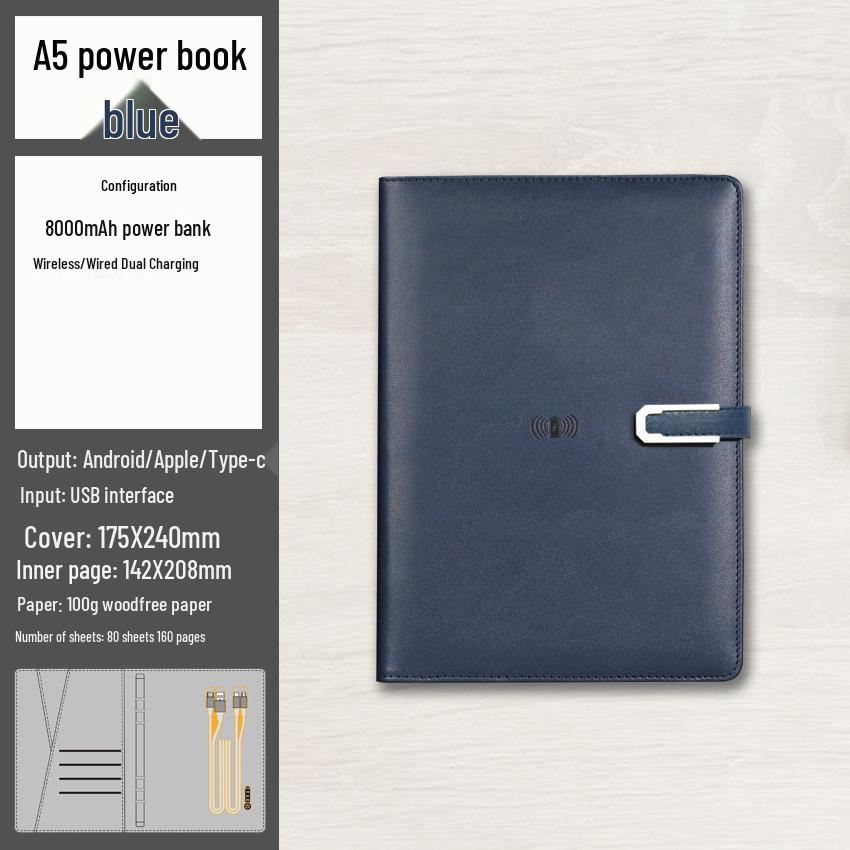 A5 Multi-Function Notebook Gift Set with USB & Wireless Charger - Customizable Logo Option
