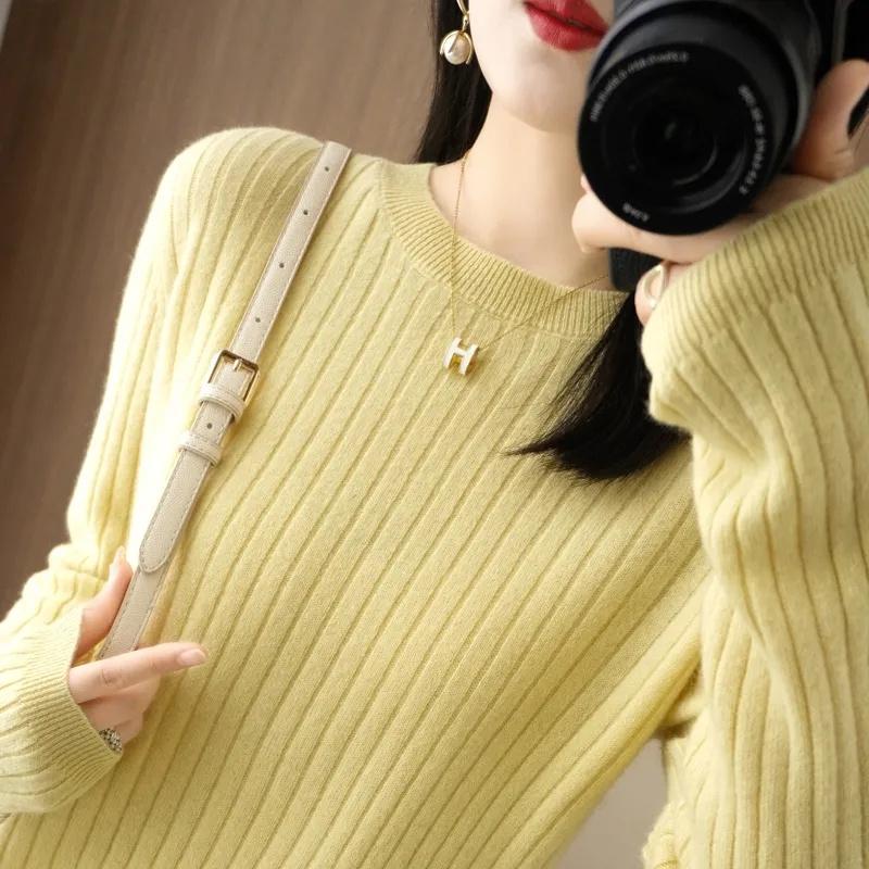 2025 Women Sweaters Autumn Winter Long Sleeve Pullovers O-neck Stripe Warm Pullover Korean Fashion Bottoming Shirts Loose Jumper