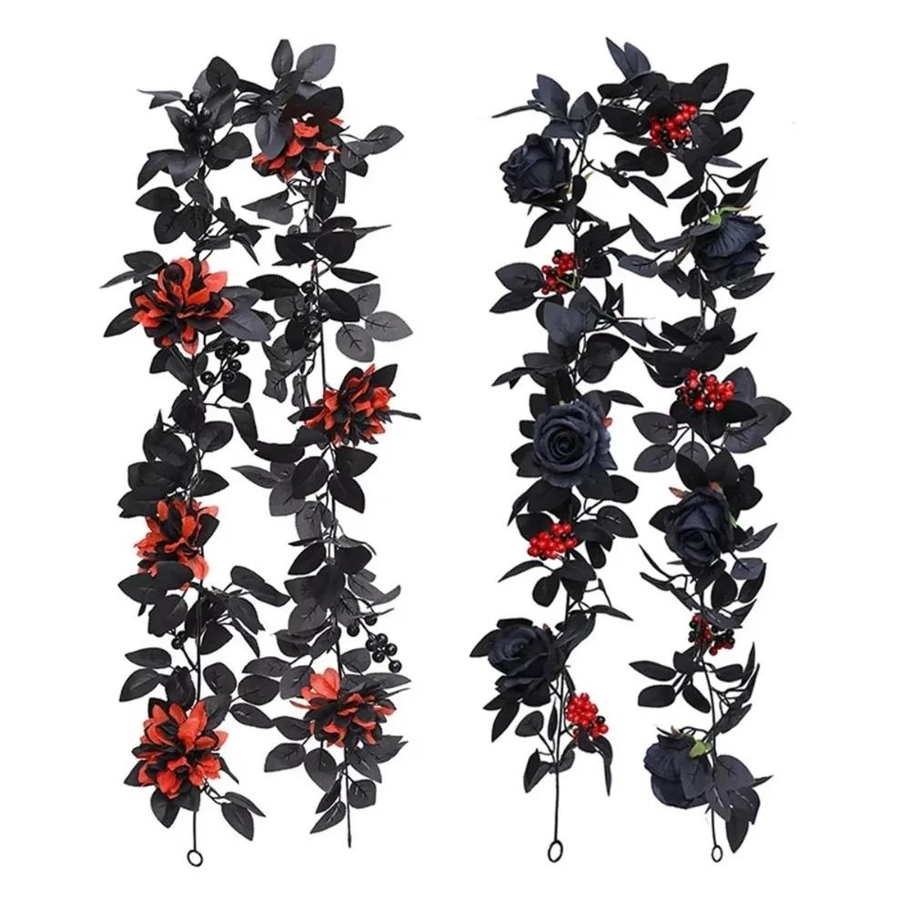 Environmental PPC Artificial Flowers Long Strip Different Sizes Simulated Rattan Black Rose Leaves Halloween Rose Leaf Vines