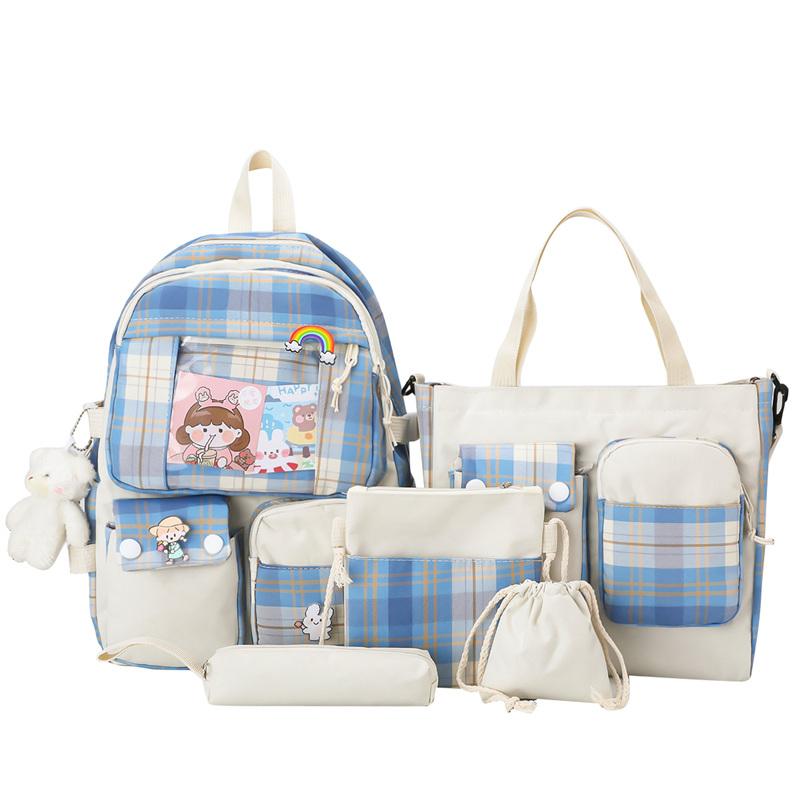Five-piece Bag Girl Student Plaid Backpack For Junior High School Students
