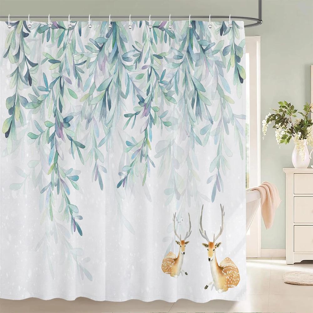 Modern style Shower Curtain 3D Tropical Plant leaves Printed Fabric Bathroom Curtains Home Bathtub Decor Curtain with Hooks