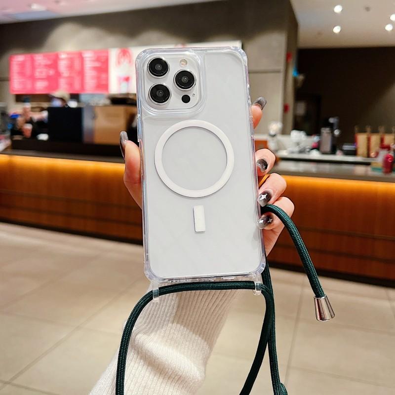 Strap Case For iPhone 15 14 13 12 17 Pro Max 16 Plus Magsafe Crossbody Lanyard Shockproof Clear Magnetic Wireless Charging Cover