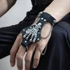 Goth Schwarzes PU-Leder Totenkopf Finger Handgelenk Ketten Ringe Armbänder Damen Punk Hand Armbänder Halloween Grunge Schmuck Steampunk Herren