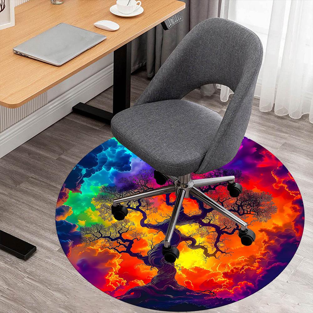 1pc Tree of Life Cosmic Art Pattern Office Round Rugs, Under Chair Round Rugs for Living Room, Bedroom, Bathroom Decoration Carpet 091833