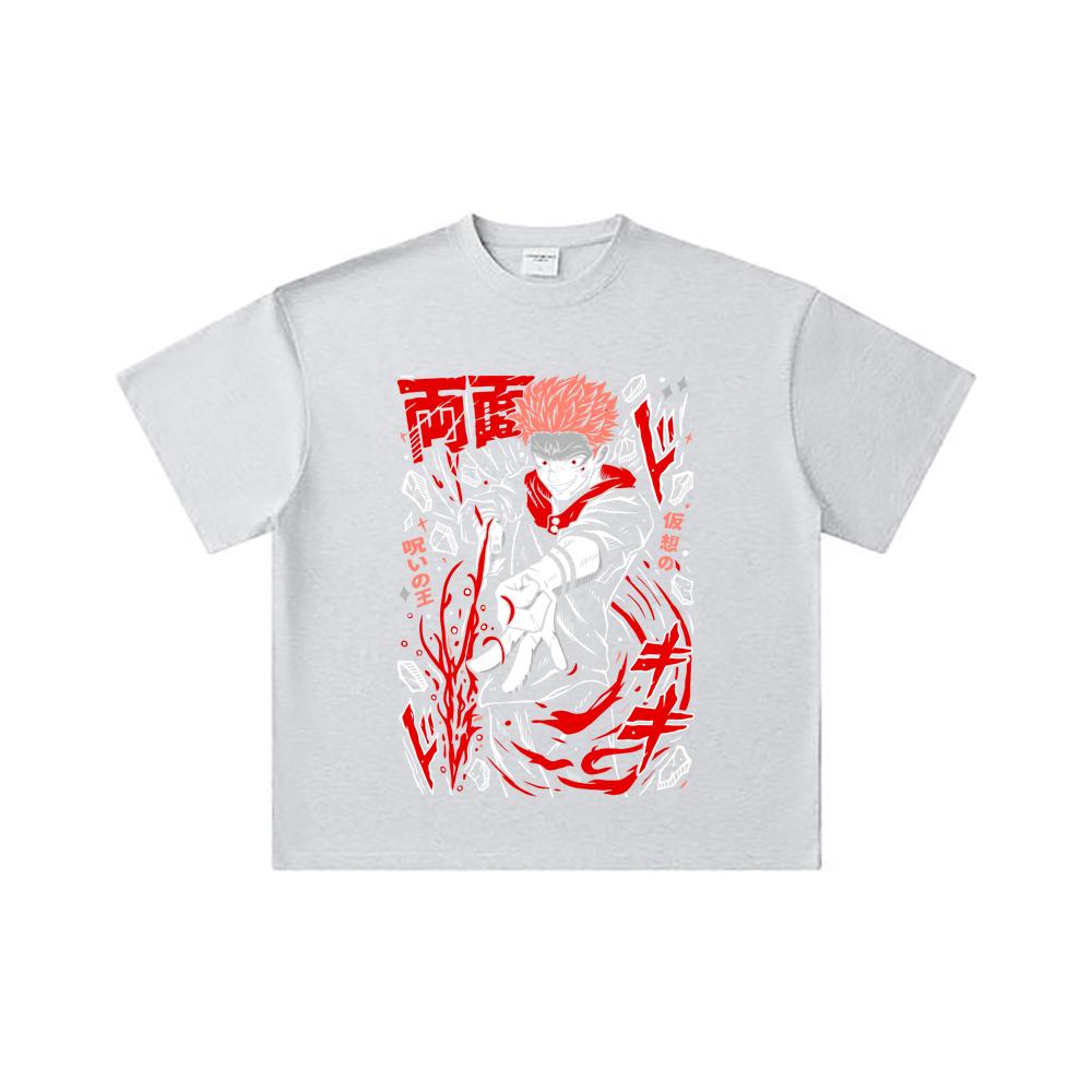 260 GSM Double Yarn 32 Count 100% Cotton Jujutsu Kaisen V31 Sukuna Print Unisex Heavy Cotton T Shirt