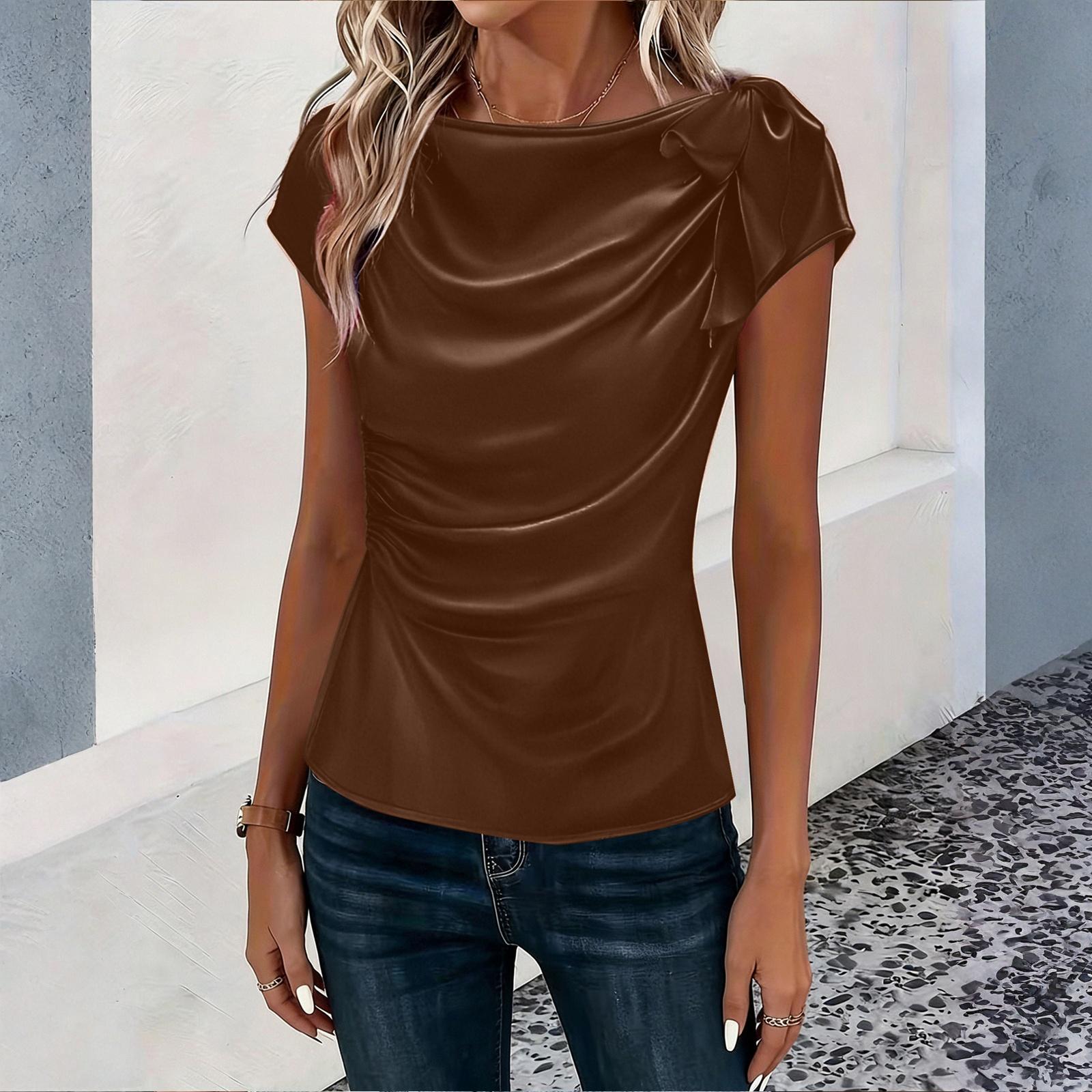 Damenoberteile Ärmellos R-Ausschnitt Lässige T-Shirts L braun