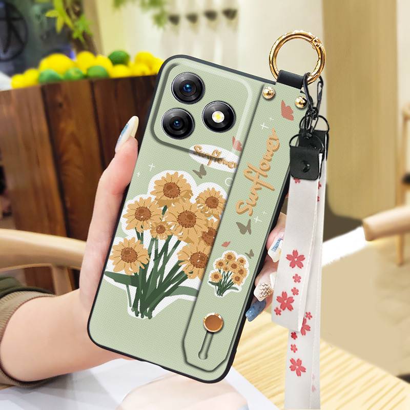 Anti-dust Soft case Phone Case For Ulefone Note18 Ultra Wristband Silicone Protective Oil Painting Fashion Design Flower