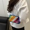 Early spring new rainbow stripes contrasting color splicing fashionable design chain shoulder messenger bag
