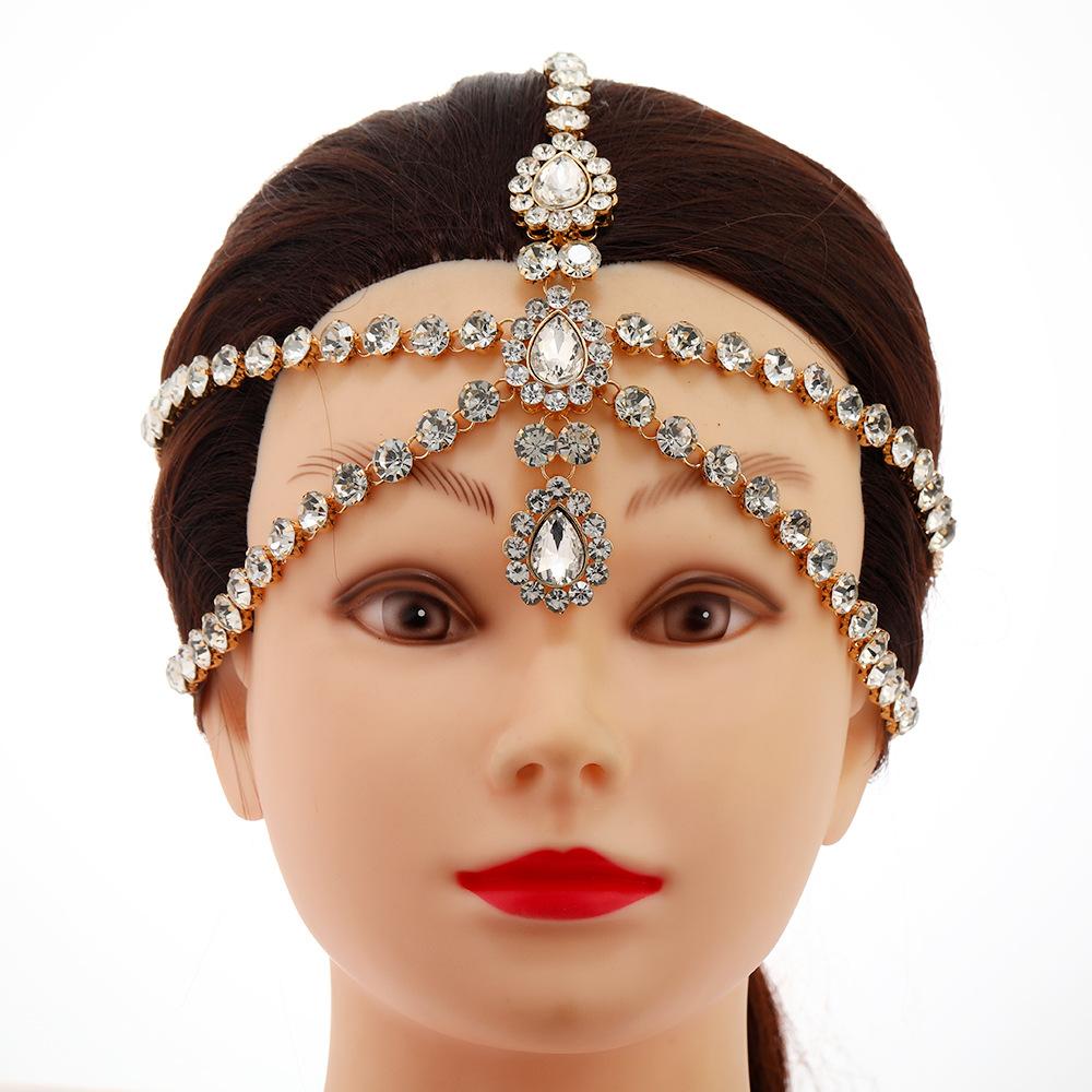 Acessório de Cabeça Exótico, Acessórios de Cabelo para Fotos, Pingente de Sobrancelha Cravejado de Diamantes, Corrente de Testa com Franjas.