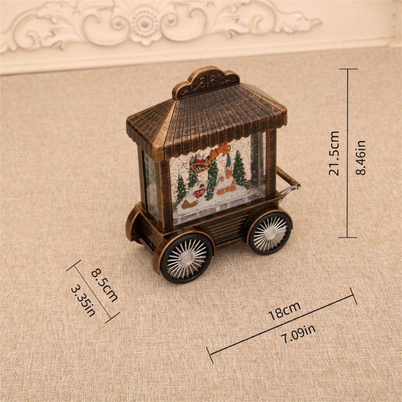 Lighted LED Musical Christmas Music Box Christmas Toy Music Box Snow Globe Cart Table Ornament for Home Decoration