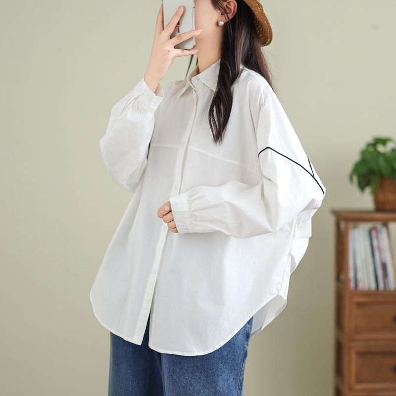 New Plus Size Women Blouse Coat Jackets Autumn Vintage Outerwear Solid Basic Long Sleeve Loose Button Blouse