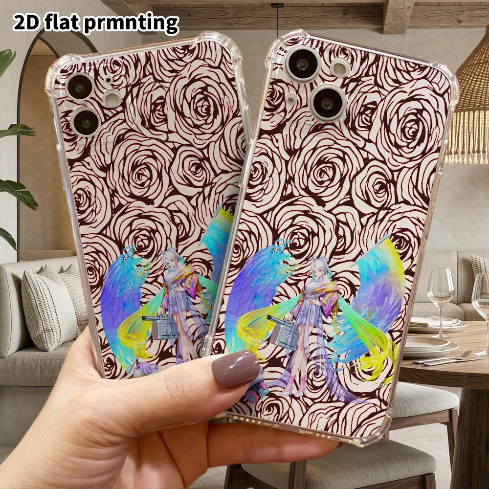 Phone Case: 2D Flat Design, Suitable for iPhone 18 17 16 15 14 13 Pro, Transparent with Corner Protection, White-haired Girl, Christmas and Halloween
