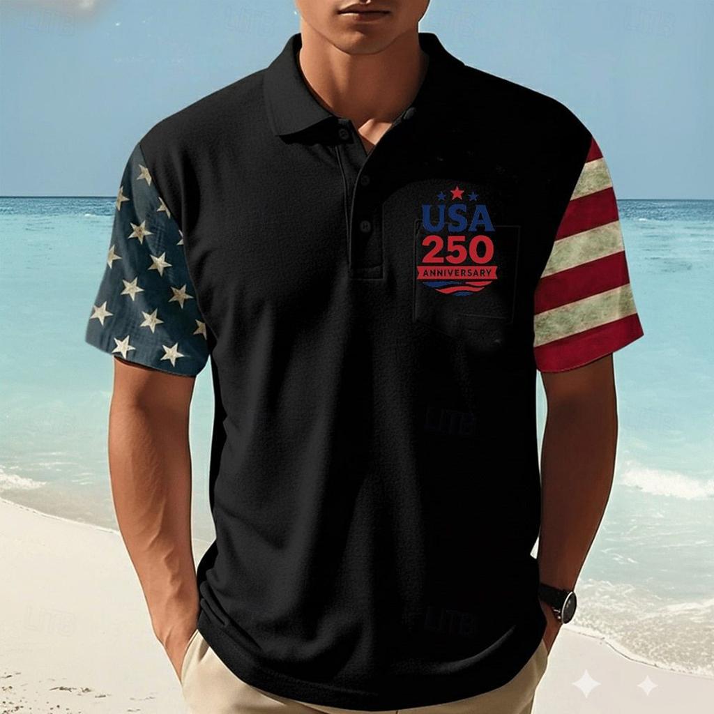 Men's Loose And Casual Flag-print T-shirt, Short Sleeve Shirt