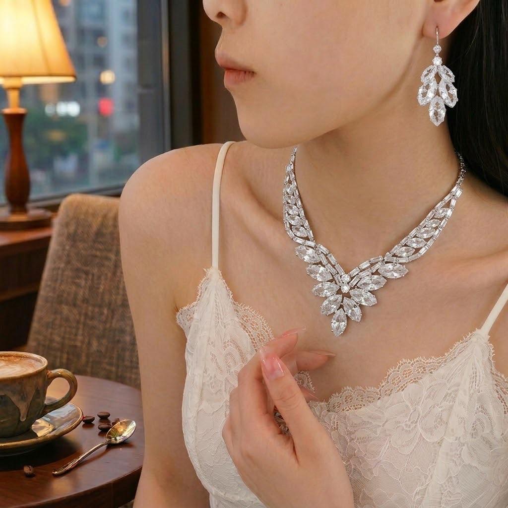 Wheat Ear Tassel Zircon Necklace & Earrings Set - Trendy Fresh Jewelry