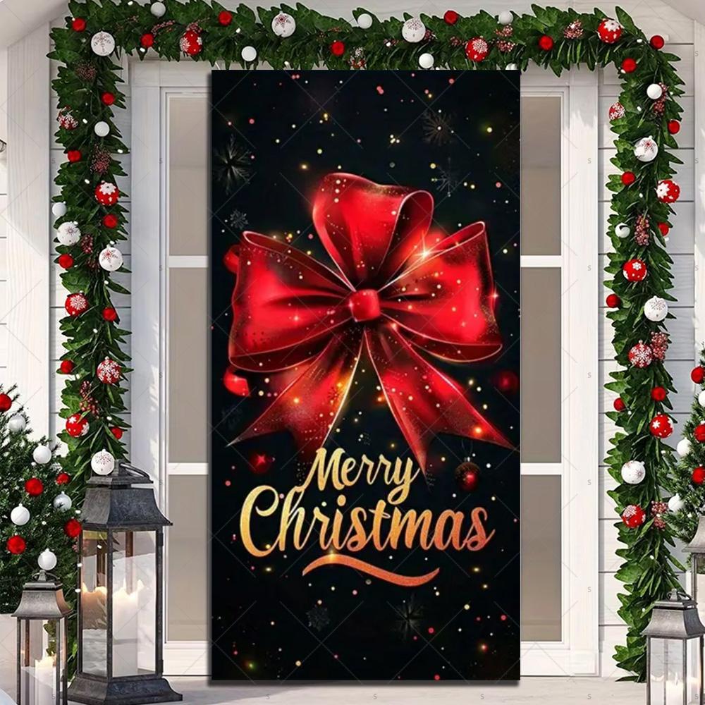 

Winter Christmas Door Covers Background Supplies Xmas Tree Bell Gifts Photography Backdrop Party Decorations Photo Shoot Props 120X60CM