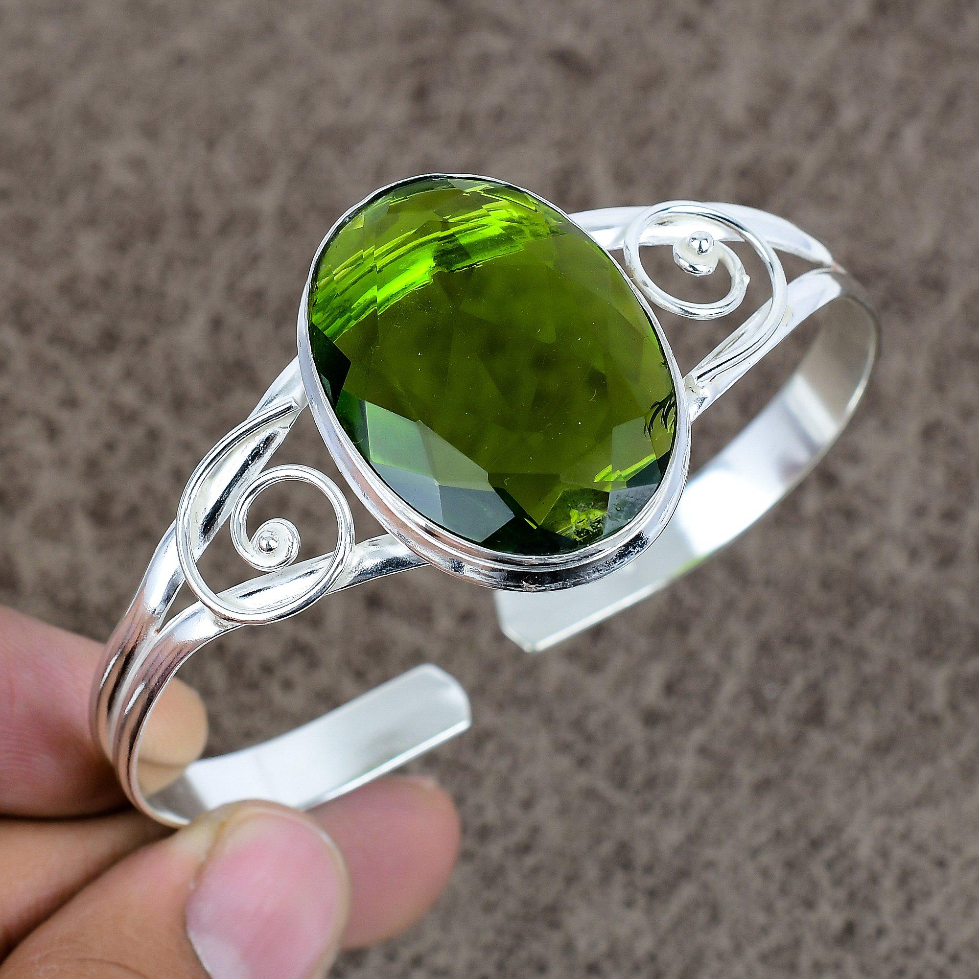 

Peridot Gemstone Handmade 925 Sterling Silver Cuff Bangle Adjustable KKG-223