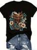 Unisex Springsummer Casual Tshirt Oversized Westernstyle Boots Hat Floral Graphic Print Crew Neck Short Sleeve Loose Fit Everyday Wear Tee