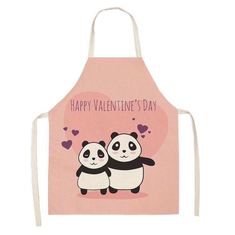 Cartoon Panda Multi-functional Linen Apron Dress Garden Children's Aprons for Woman Man Kids Pink Kitchen Baking Accessories