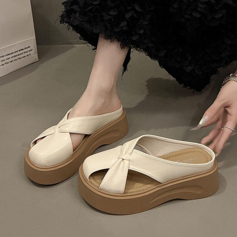 

Flat bottom bag head half drag women wear spring new retro non-slip comfortable one-pedal versatile sandals 35
