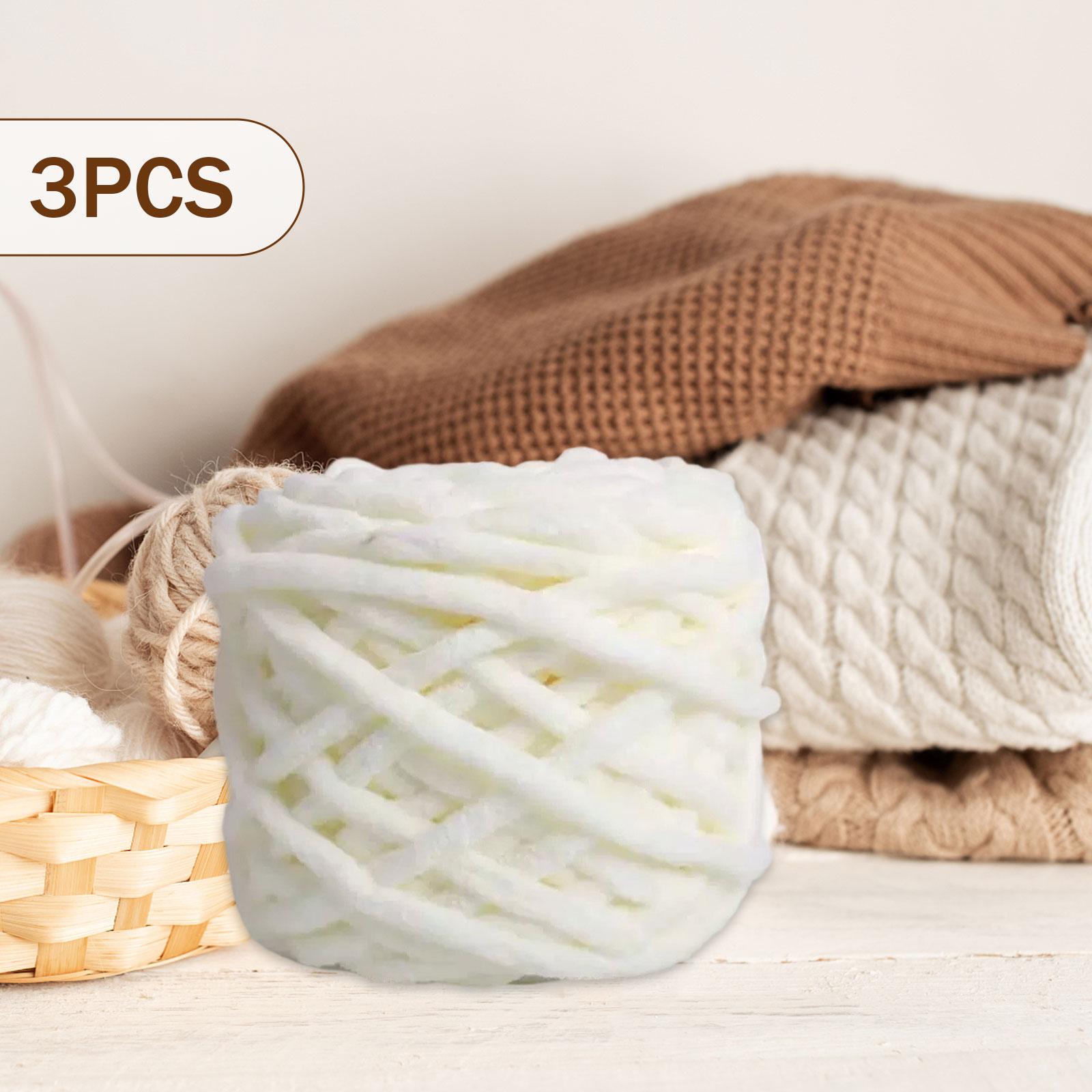 

3 Skeins Chunky Chenille Yarn 70M Long Soft Plush Yarn Bulky Yarn for Crocheting Hand Knitting Throw Blanket Cushion Scarf білий