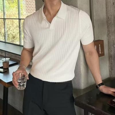 Męska koszula slim-fit - Krótki rękaw, Dzianina rayonowa, Jednolity kolor, Styl casual na wszystkie pory roku, Koszula codzienna | Koszula nowoczesna | Dzianina