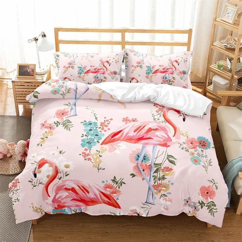 Comforter Girls Flamingo Twin Queen Tropical Leaves Floral Bedding Set For Teen Women Room Dorm Decor Hawaiian Comforter