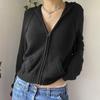 Stevig Gedraaid Gebreid Cardigan met Capuchon Dames Herfst Casual Katoen Geribde Afwerking Rits Trui Vintage Streetwear Cropped Tops Jas Plus Size