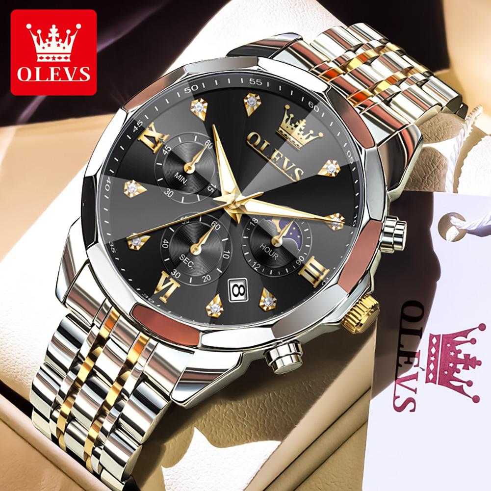 OLEVS 3670 Men's Watches Moon Phase Chronograph Waterproof Calendar Classic Business Quartz Wristwatch for Man