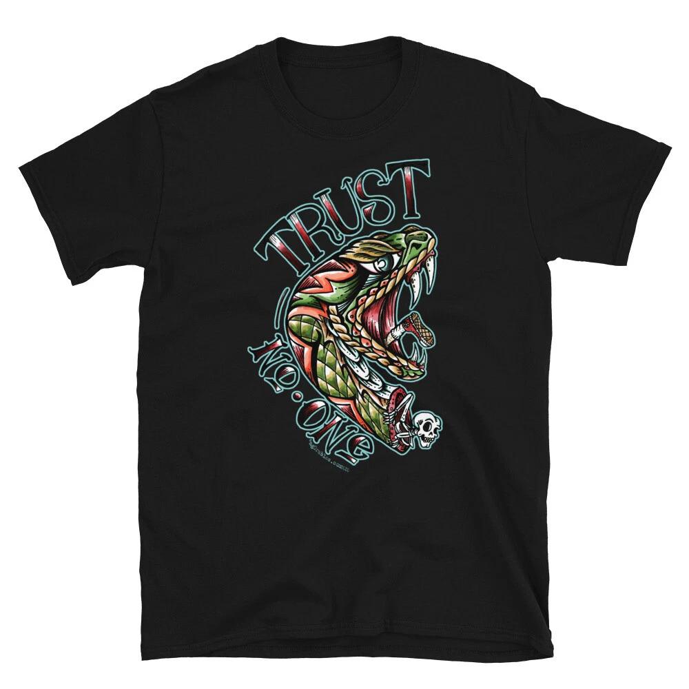 Trust No One Snake Head Traditional Tattoo Flash T-Shirt Rockabilly Hot Rod Rat