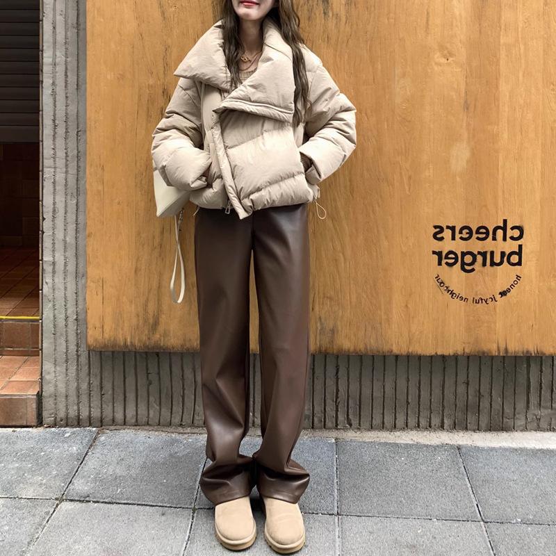 Modische, schlichte Design-Revers-Daunenjacke mit Baumwollpolsterung, warmer Wintermantel für Damen