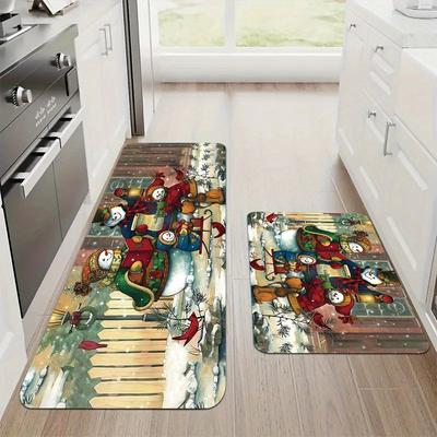 1 Stuk Anti-Vermoeidheid Keukenkleden Kerst Winter Print Waterdicht Antislip Dik Gevoerd Keukenmat Zwaar Uitgevoerd Comfort Sta-mat voor Keuken