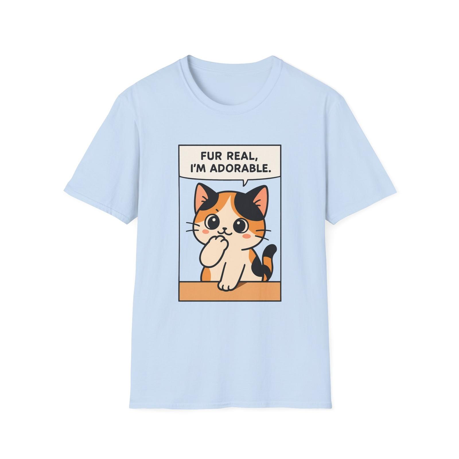 Unisex Softstyle T-Shirt Mens Womens Tees Top Tricolor Kitten Funny Fur Real I’m Adorable Cartoon Tee M