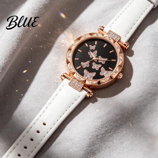 Ladies Watch Butterfly Artificial Leather Strap Quartz Rhinestone Casual Women