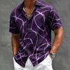 Men's Abstract Geometric Line Print Shirt,  Beach Vacation Casual Wear for Men