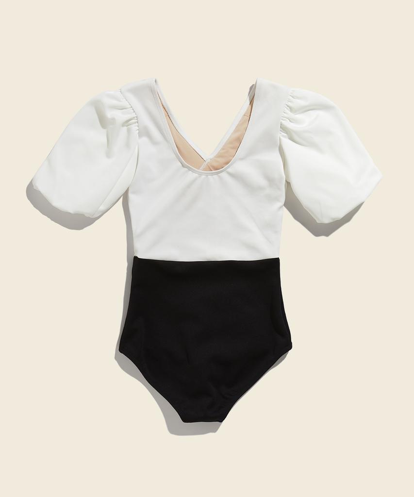 Lupeulupeu Olivia Frill Wrap Puff Sleeve Monokini [Black & White]