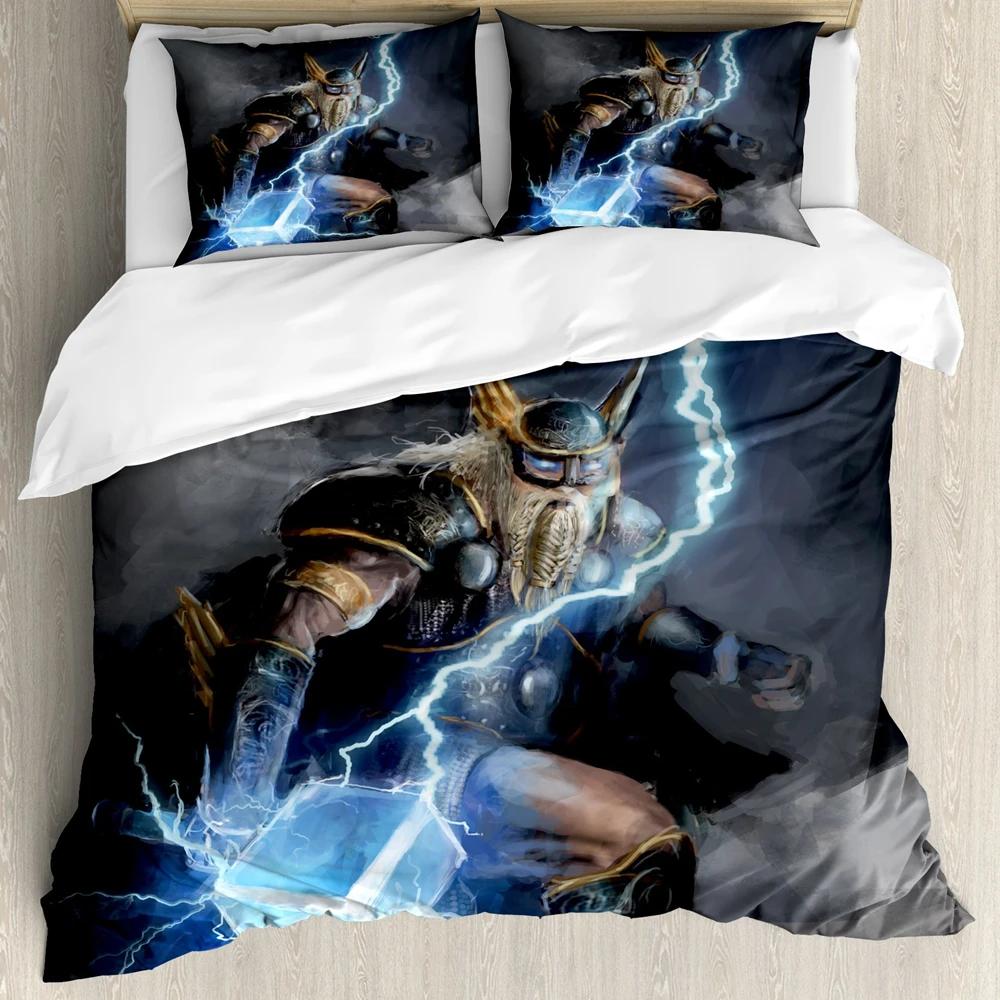 Viking Soft Duvet Cover Set, Scplusinavian Folklore Motifs Northern Germanic Culture Mjolnir,2/3pcs Beding Set King-Sized Dimensionsd Dimensions