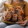 1pc Red Fox Print Pillowcase Suitable for Sofa Bed Cushion Cover - Cozy Fox Family Pattern, Zipper Closure, Hand Washable Cover with Fox for Living Ro
