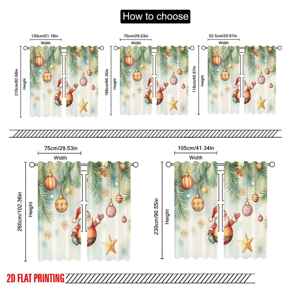 Plane Printing Curtains Roller Blinds Christmas Ornaments Santa Claus Watercolor Versatile Fabric Without Rod Art Set Of 2 Made Polyester