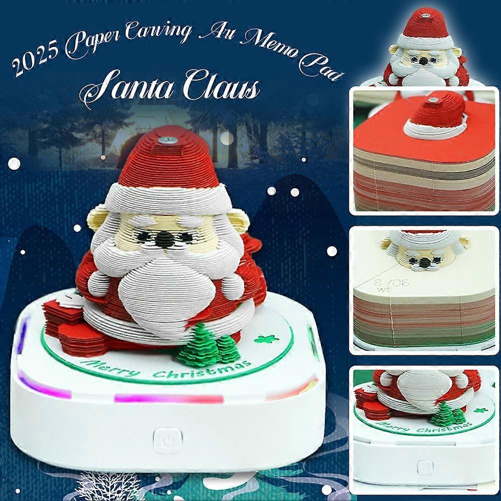3D Santa Claus Calendar Paper Carving Art Memo Pads Desk Calendar with Lights