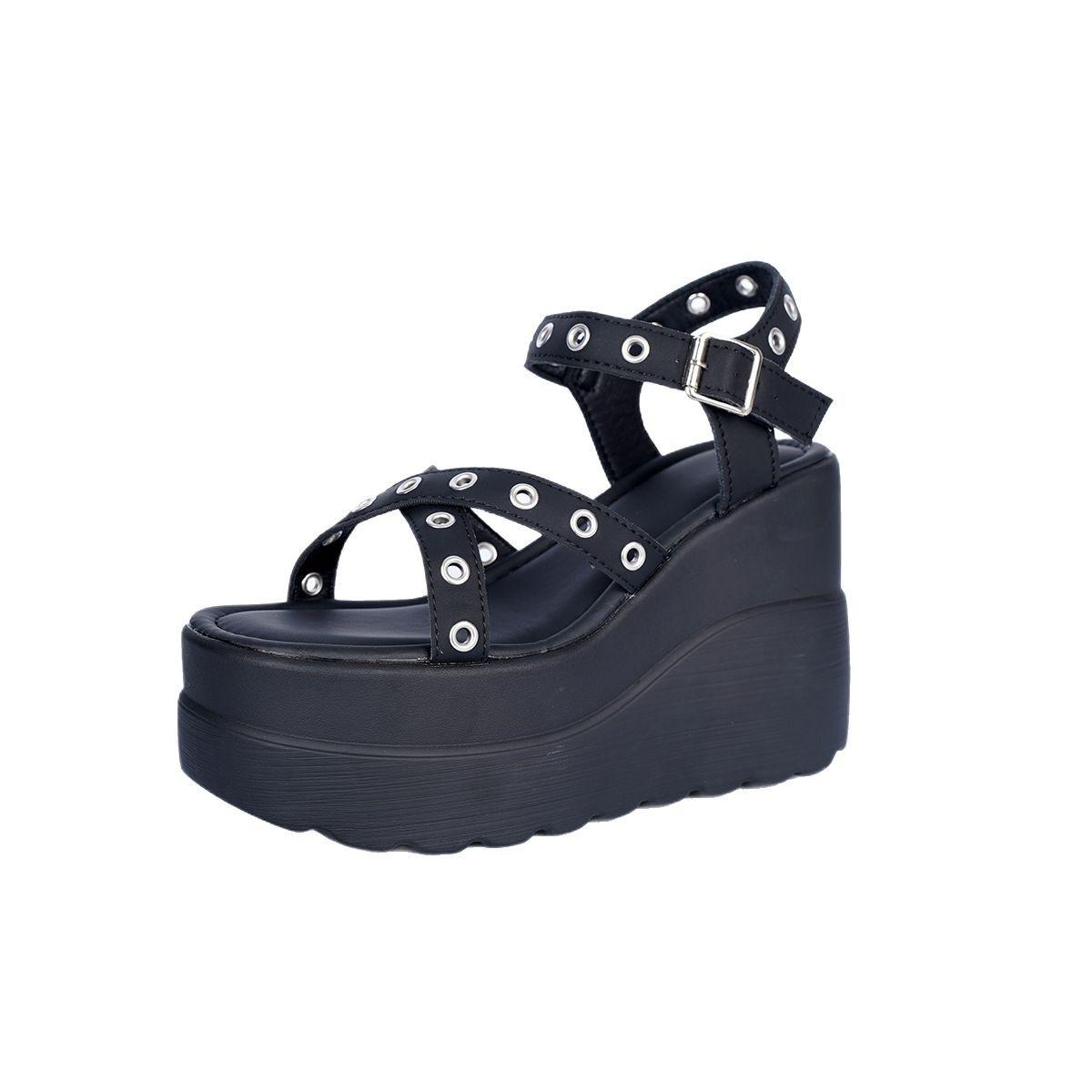 

Fashion Women s Platform Sandals Woman 11cm Super High Heel Wedge Elegant Fashion Black Punk Gothic Gladiator Round Toe Sandales Femme 36 чёрный