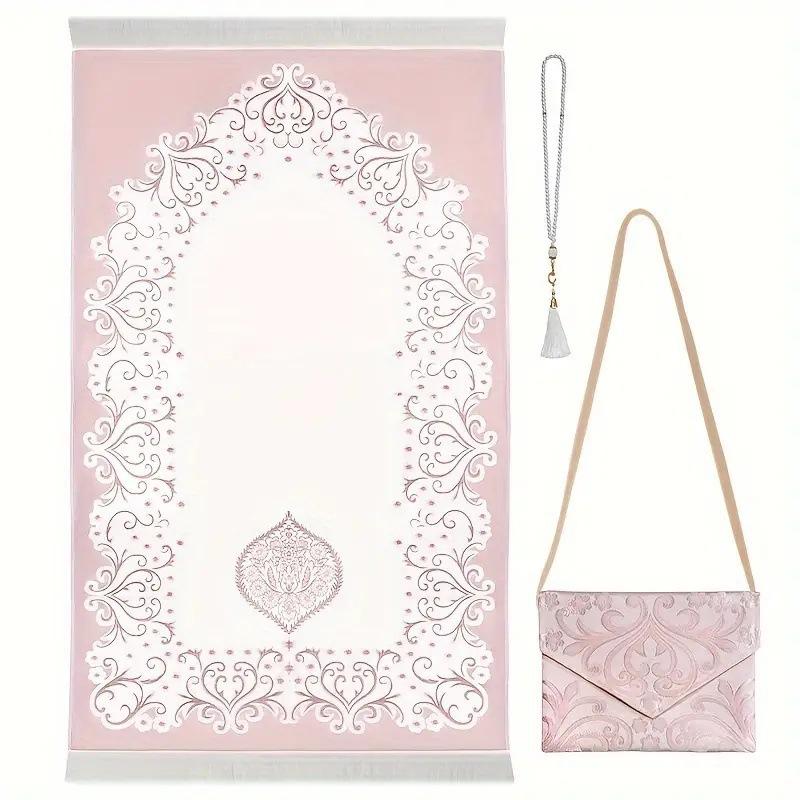 Modern Woven Jacquard Bed Blanket with Elastic Threads Compact Three-Piece Set Portable Travel Mat & Small Bag Easy Storage