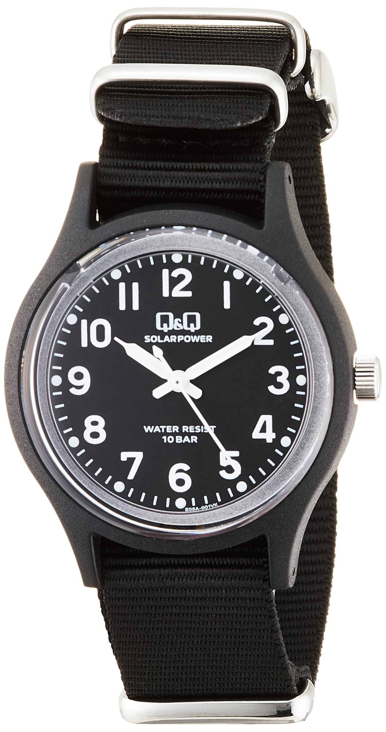 

Citizen Q&Q Analog Solar Wristwatch, Resistant to 10 ATM, Nylon Strap, black, Classic