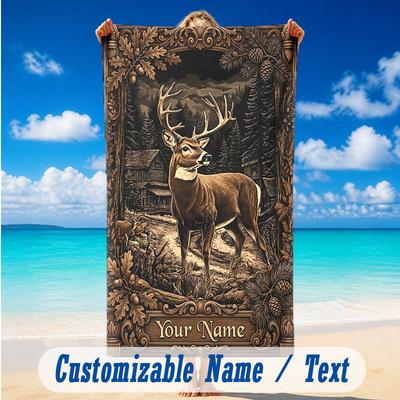 Deer Theme Beach Towel Personalized Custom Name & Text Soft Quick Dry Beach Towel for Swimming Travel