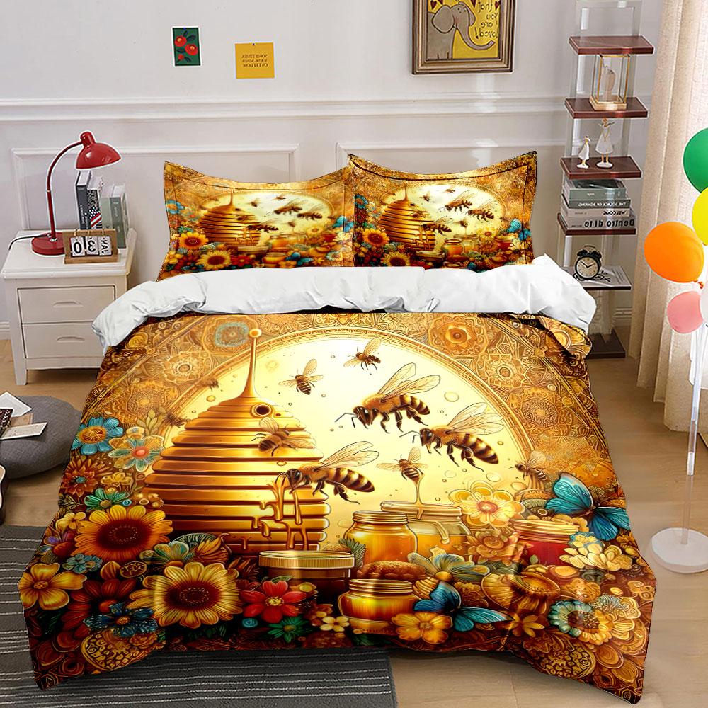 Golden honeybee paradise Bedding sets Duvet covers Pillowcases(1* Duvet Cover 2* Pillowcases without duvet insert)