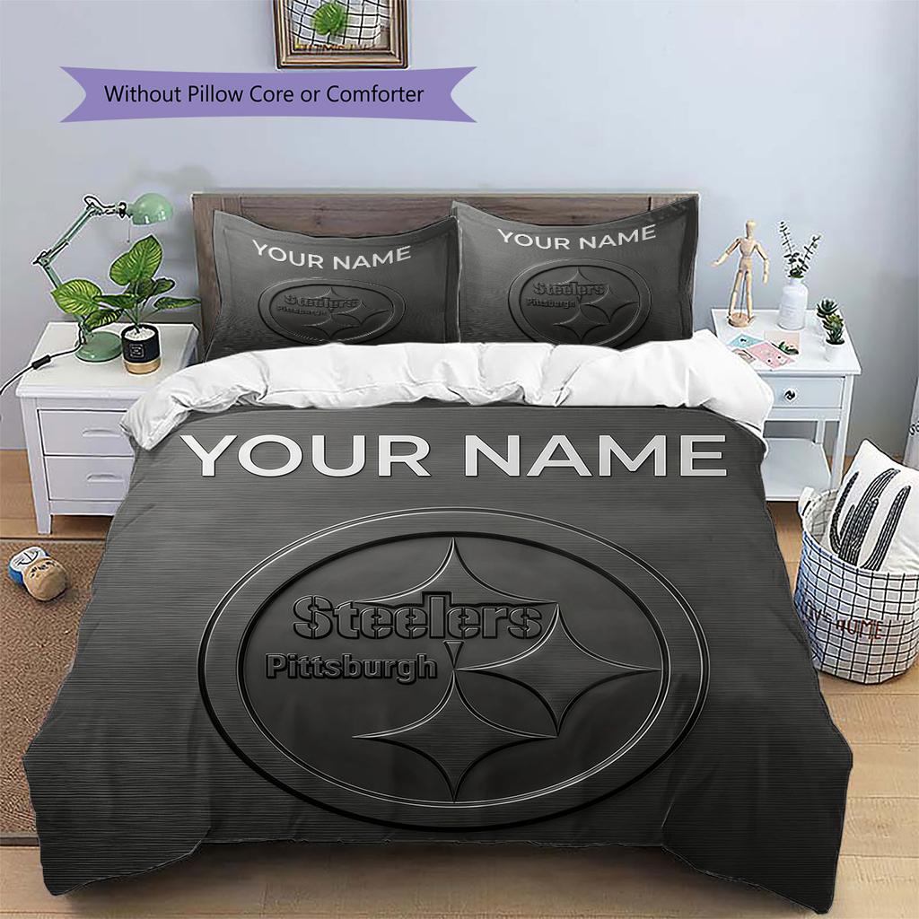 Custom Name,Pittsburgh Steelers Pattern Bedding Home Decoration Birthday Gift ( 1 Duvet Cover + 2 Pillowcase, Without Core),fan Merchandise.