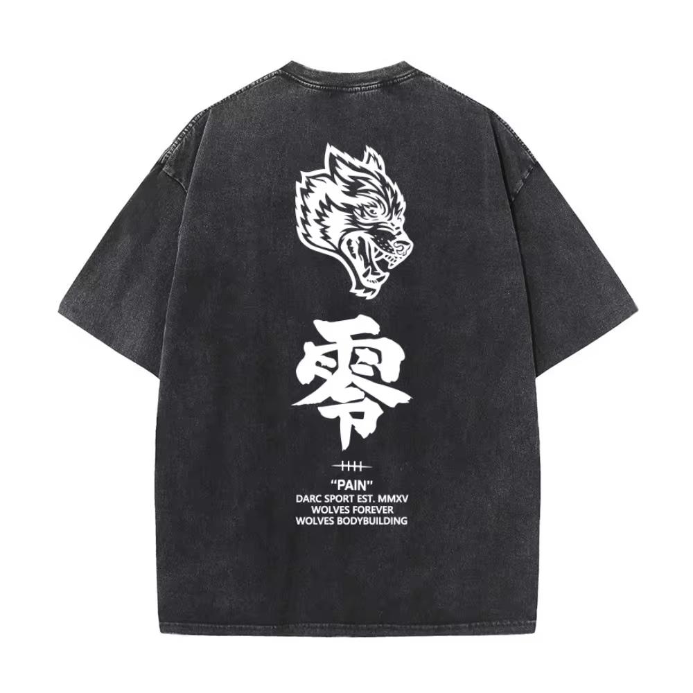 

Распродажа в спортзале Футболка с графикой волка Мужская Женская Винтажная выстиранная футболка с коротким рукавом Мужская футболка оверсайз Уличная одежда 2XL