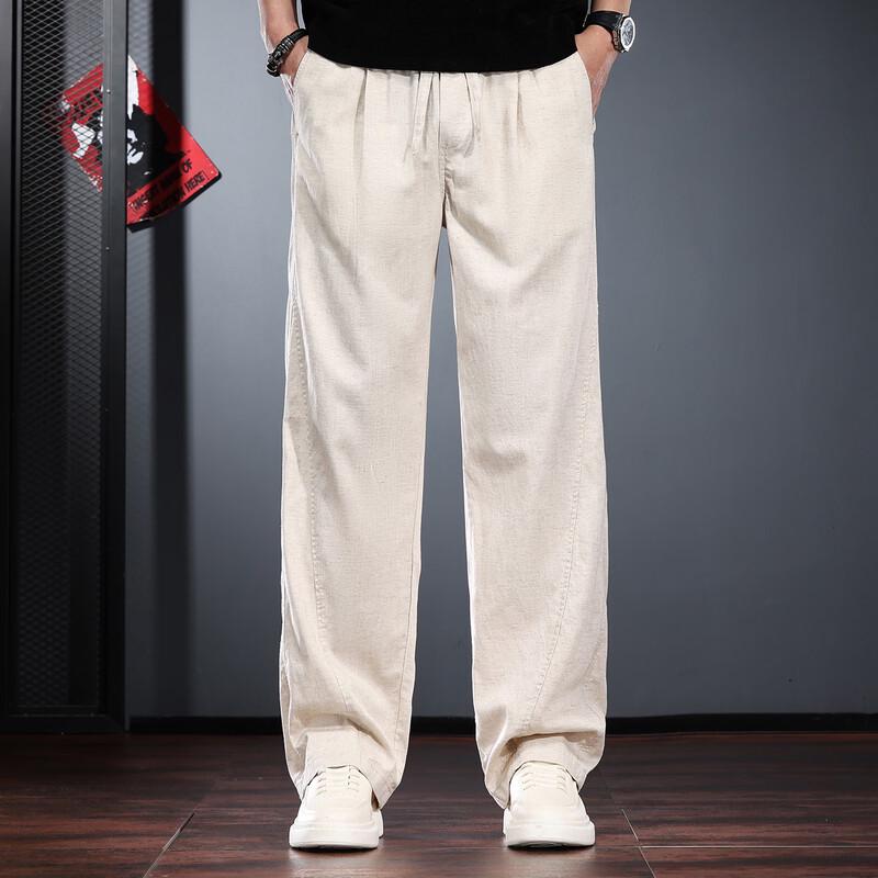Men s Linen Blend Loose Straight-Leg Casual Pants 2XL