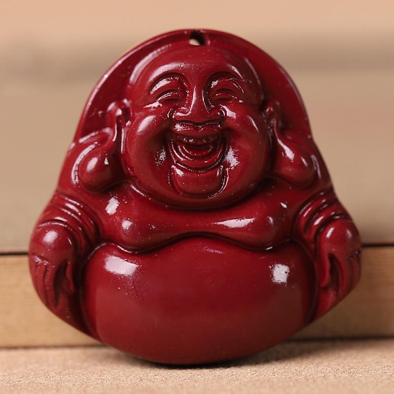 Imitation Cinnabar & Purple Gold Sand Heart Sutra Pendant – Maitreya Buddha & Guanyin Necklace for Men & Women